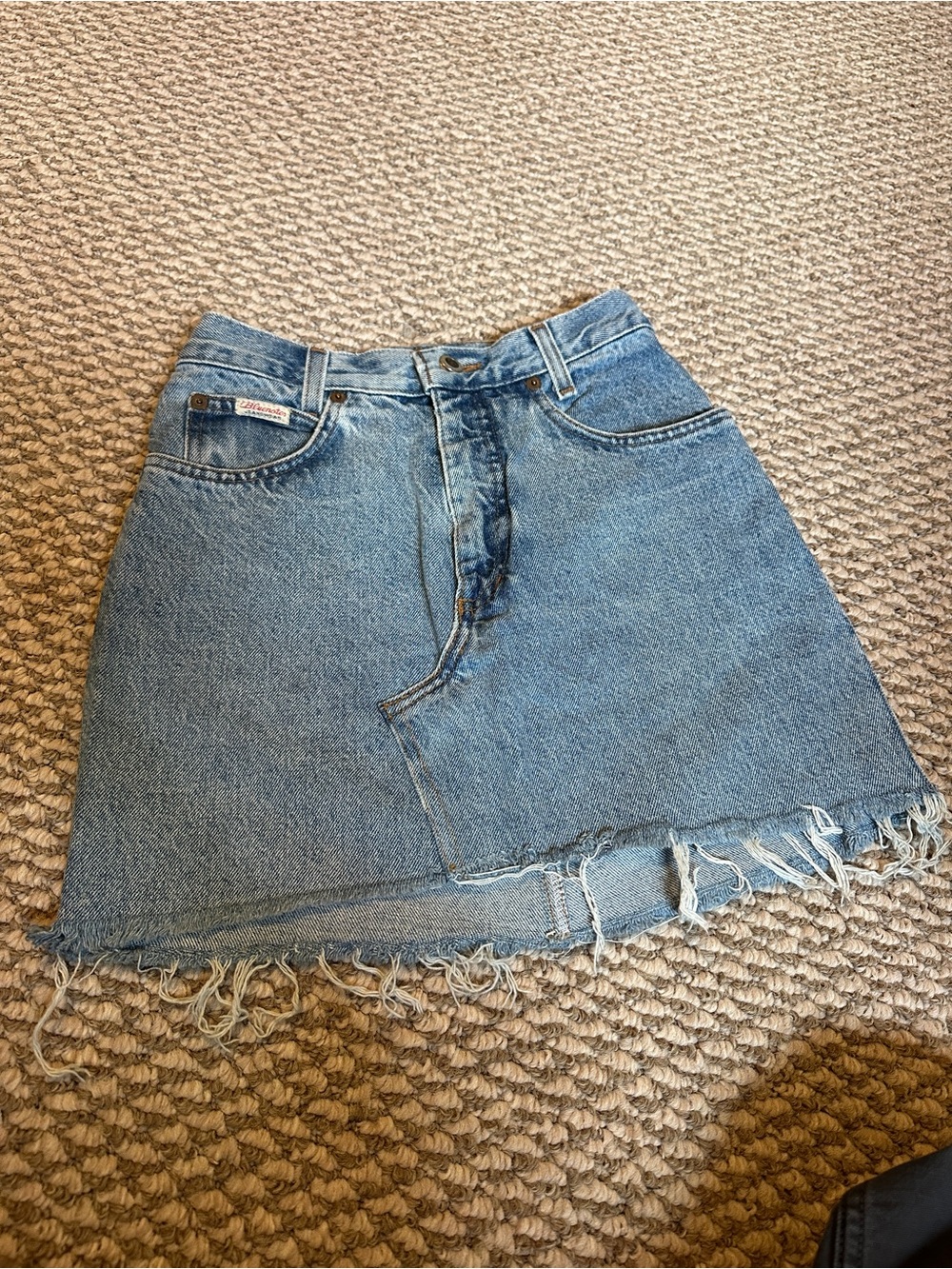 Light Blue Denim Mini Skirt with Frayed Hem - Unbranded